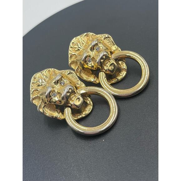 Kenneth Jay Lane Vintage
Lionhead Doorknocker Rhinestone Eyes Earrings - Picture 13 of 14